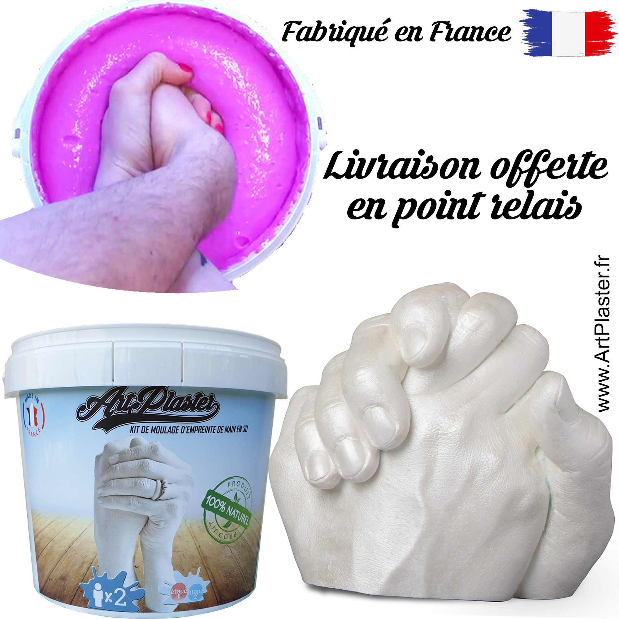 Pack de 2 Kit de moulage d'empreinte 3D pour 2 mains adultes entrelacées,  offre spéciale pour la Saint Valentin – Spécialiste du moulage en 3D  ArtPlaster France
